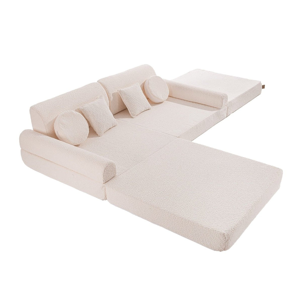 Modular Kids Play Sofa, Large - Bouclé, 160 x 80 cm (White) - Tiny Tugz™