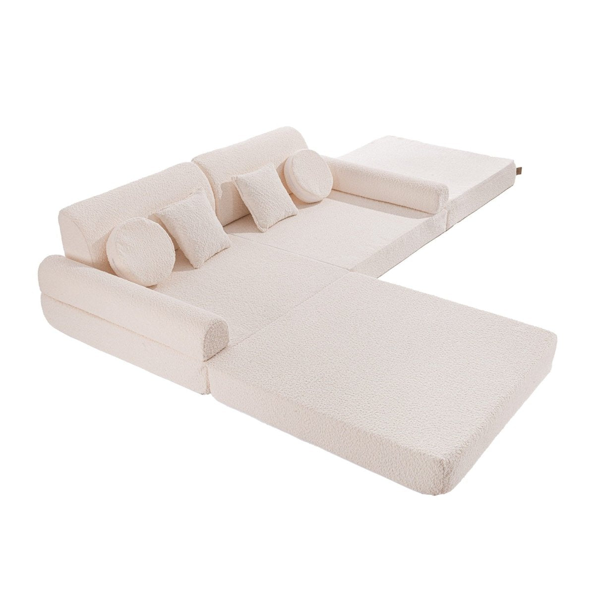 Modular Kids Play Sofa, Large - Bouclé, 160 x 80 cm (White) - Tiny Tugz™