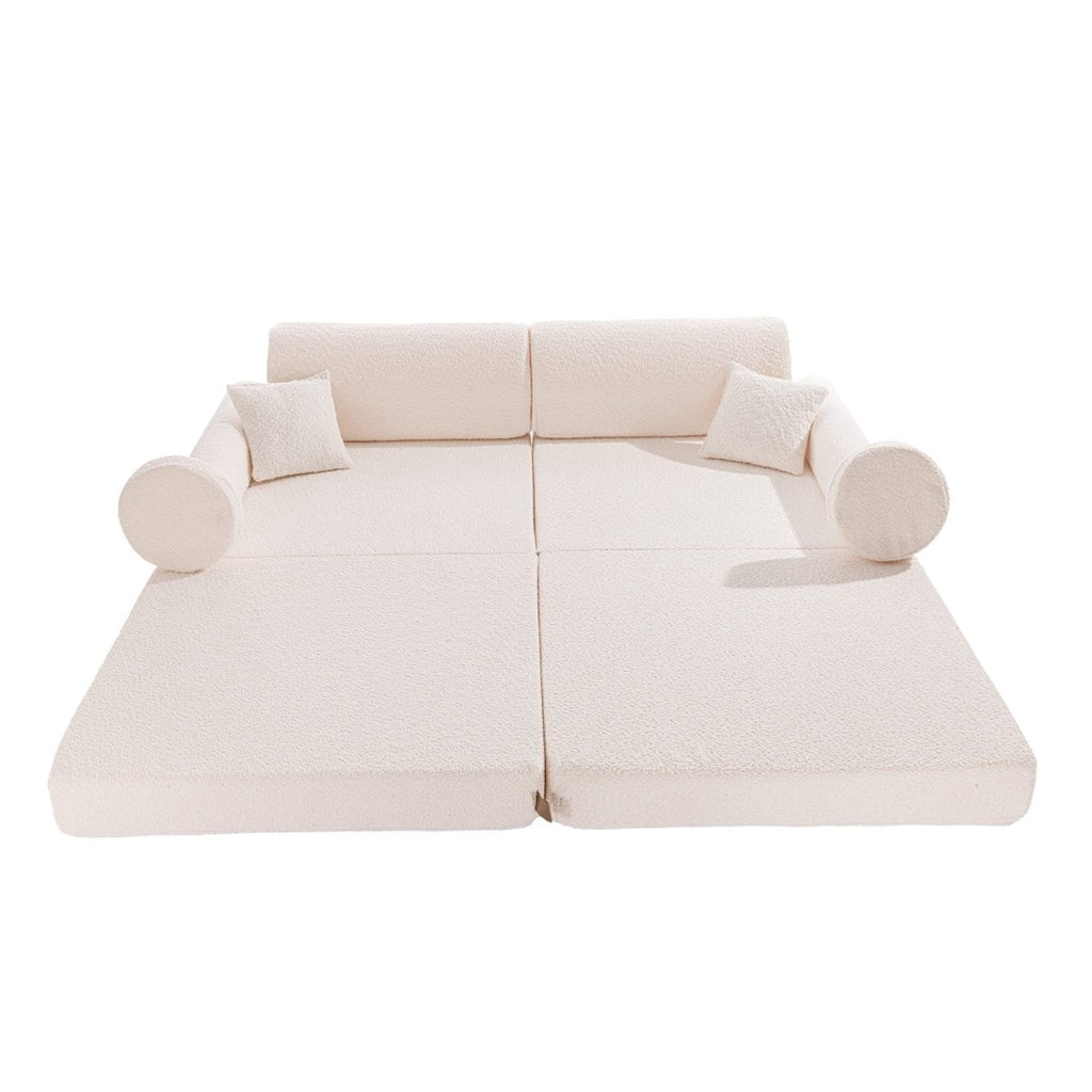 Modular Kids Play Sofa, Large - Bouclé, 160 x 80 cm (White) - Tiny Tugz™