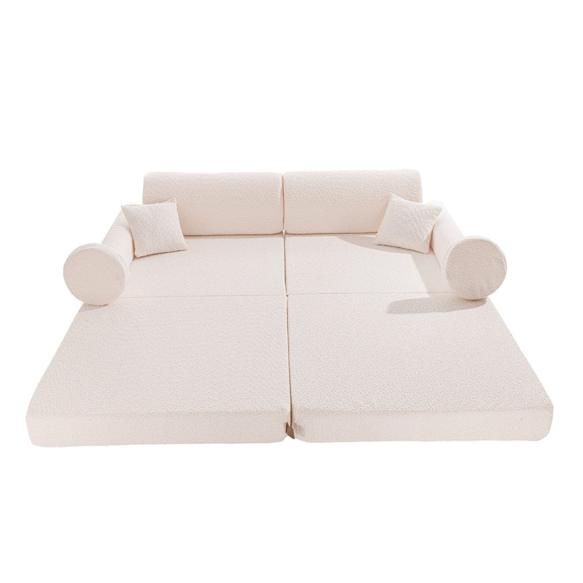 Modular Kids Play Sofa, Large - Bouclé, 160 x 80 cm (White) - Tiny Tugz™