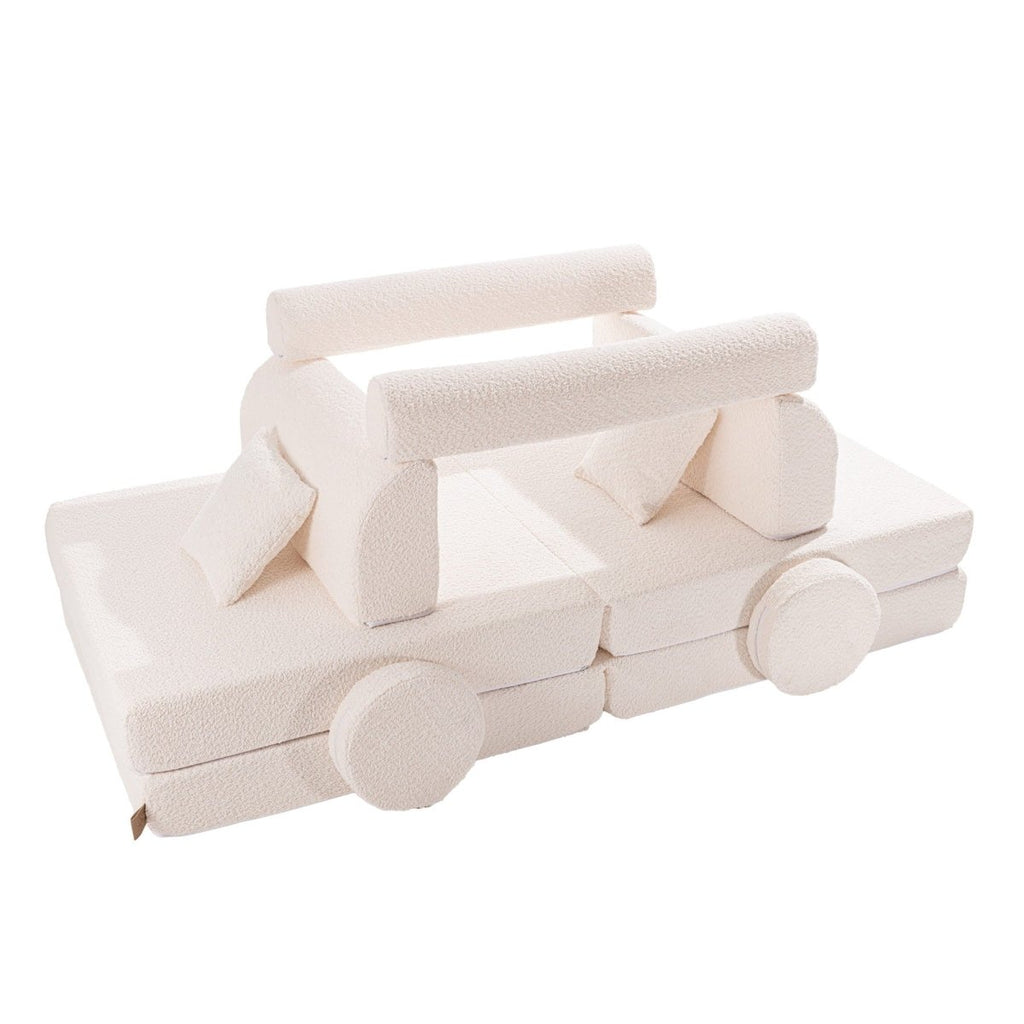 Modular Kids Play Sofa, Large - Bouclé, 160 x 80 cm (White) - Tiny Tugz™