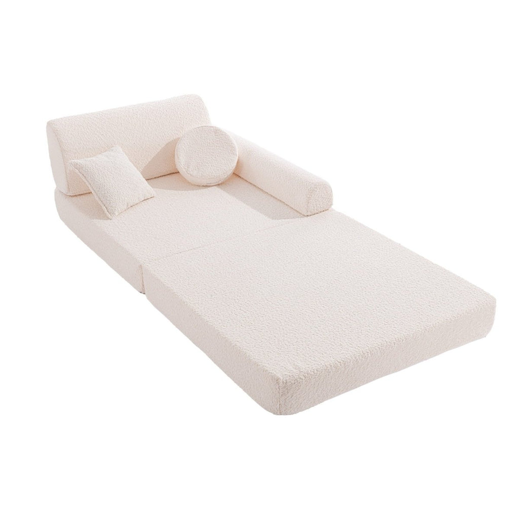 Modular Kids Play Sofa, Large - Bouclé, 160 x 80 cm (White) - Tiny Tugz™