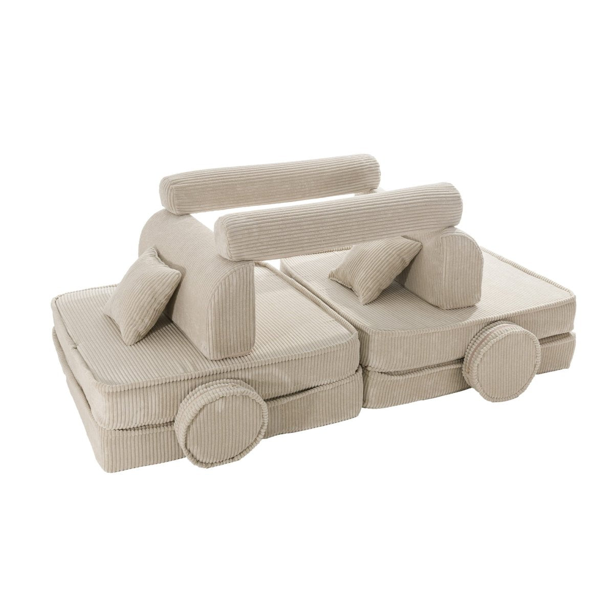 Modular Kids Play Sofa, Large - Corduroy, 160 x 80 cm (Ecru) - Tiny Tugz™