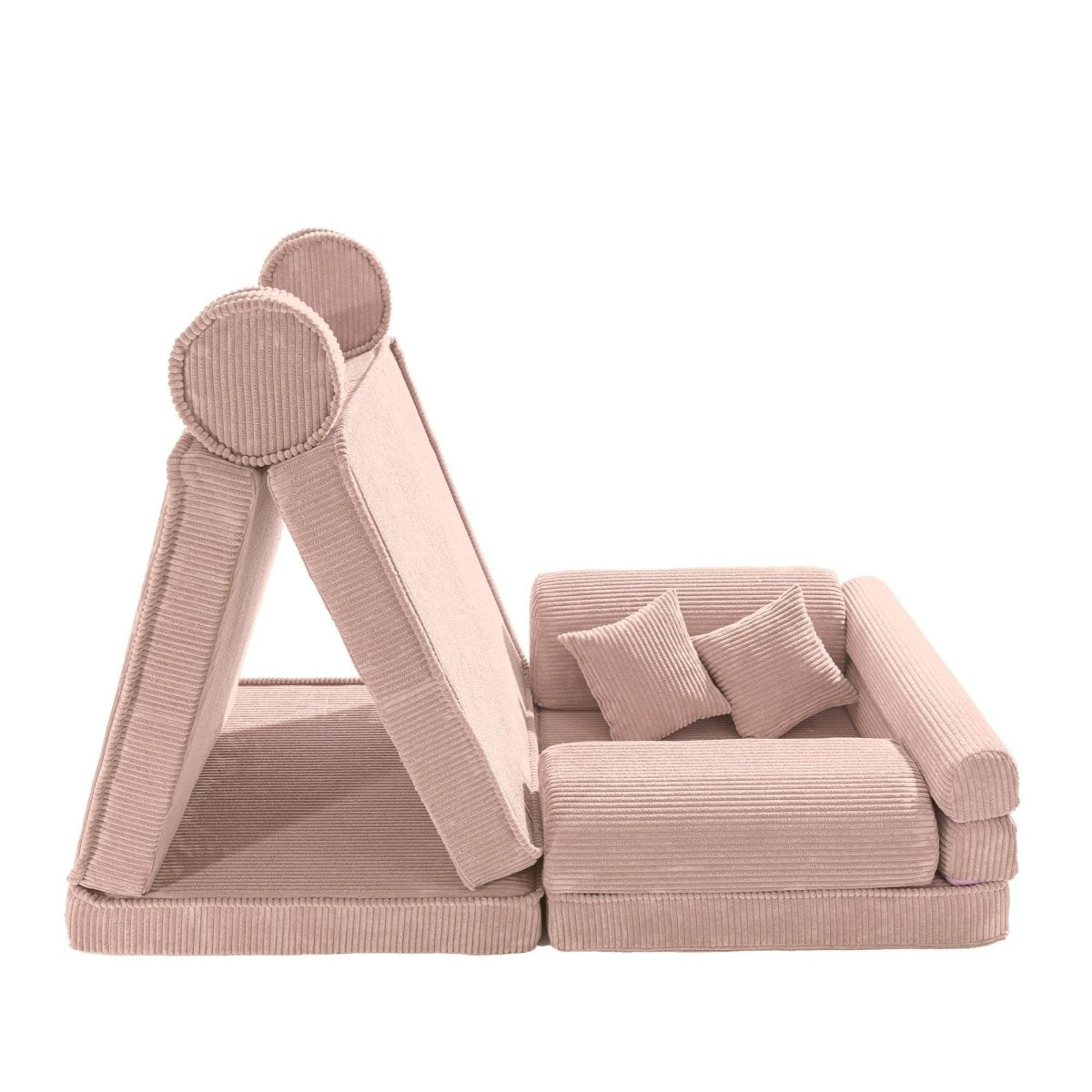 Modular Kids Play Sofa, Large - Corduroy, 160 x 80 cm (Powder Pink) - Tiny Tugz™
