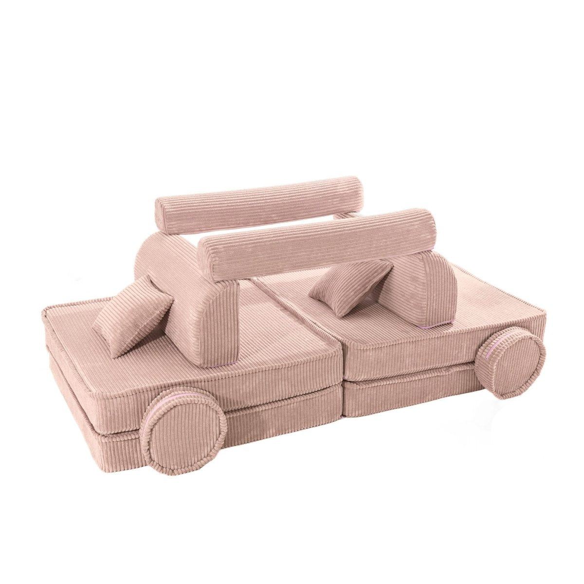 Modular Kids Play Sofa, Large - Corduroy, 160 x 80 cm (Powder Pink) - Tiny Tugz™