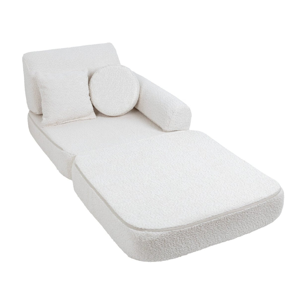 Modular Kids Play Sofa, Medium - Bouclé, 120 x 60 cm (White) - Tiny Tugz™