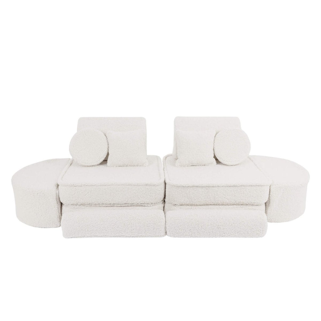 Modular Kids Play Sofa, Medium Plus with Extra Cushions - Bearly Fabric, 120 x 60 cm (Cream) - Tiny Tugz™