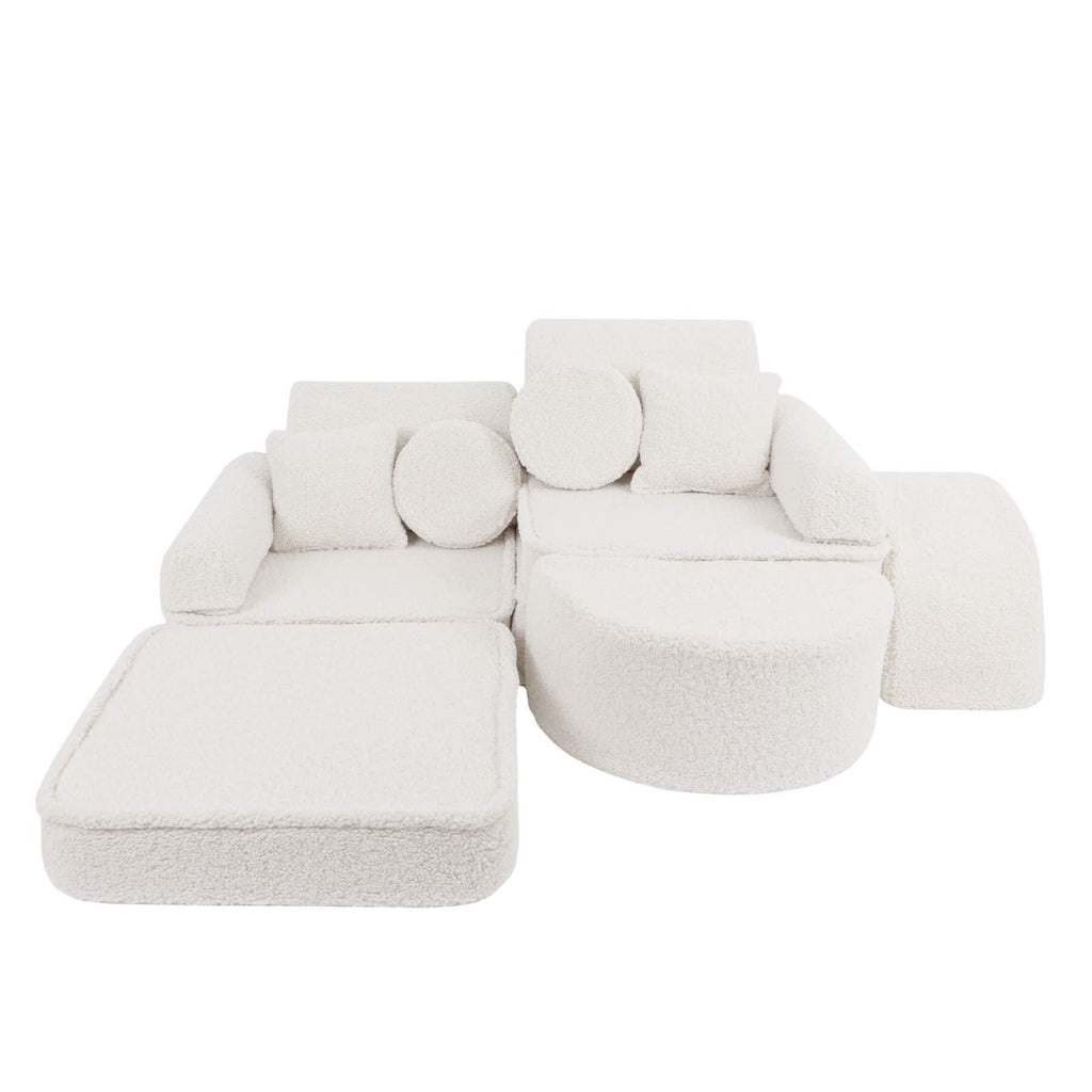 Modular Kids Play Sofa, Medium Plus with Extra Cushions - Bearly Fabric, 120 x 60 cm (Cream) - Tiny Tugz™