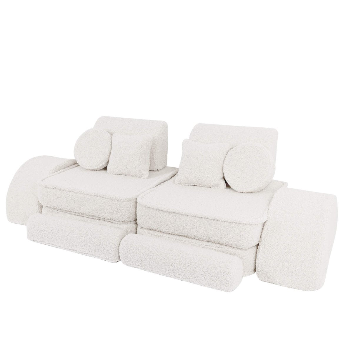 Modular Kids Play Sofa, Medium Plus with Extra Cushions - Bearly Fabric, 120 x 60 cm (Cream) - Tiny Tugz™