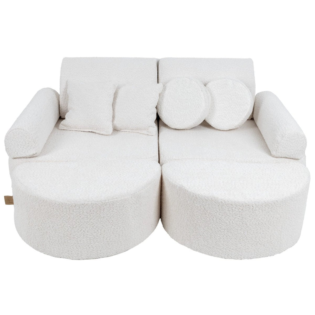 Modular Kids Play Sofa, Medium Plus with Extra Cushions - Bouclé, 120 x 60 cm (White) - Tiny Tugz™