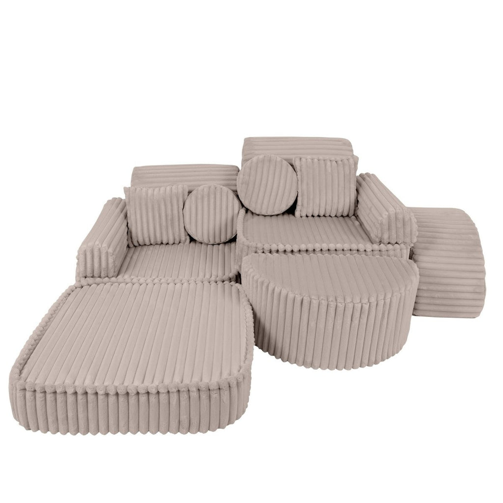 Modular Kids Play Sofa, Medium Plus with Extra Cushions - Churros Corduroy (Beige) - Tiny Tugz™