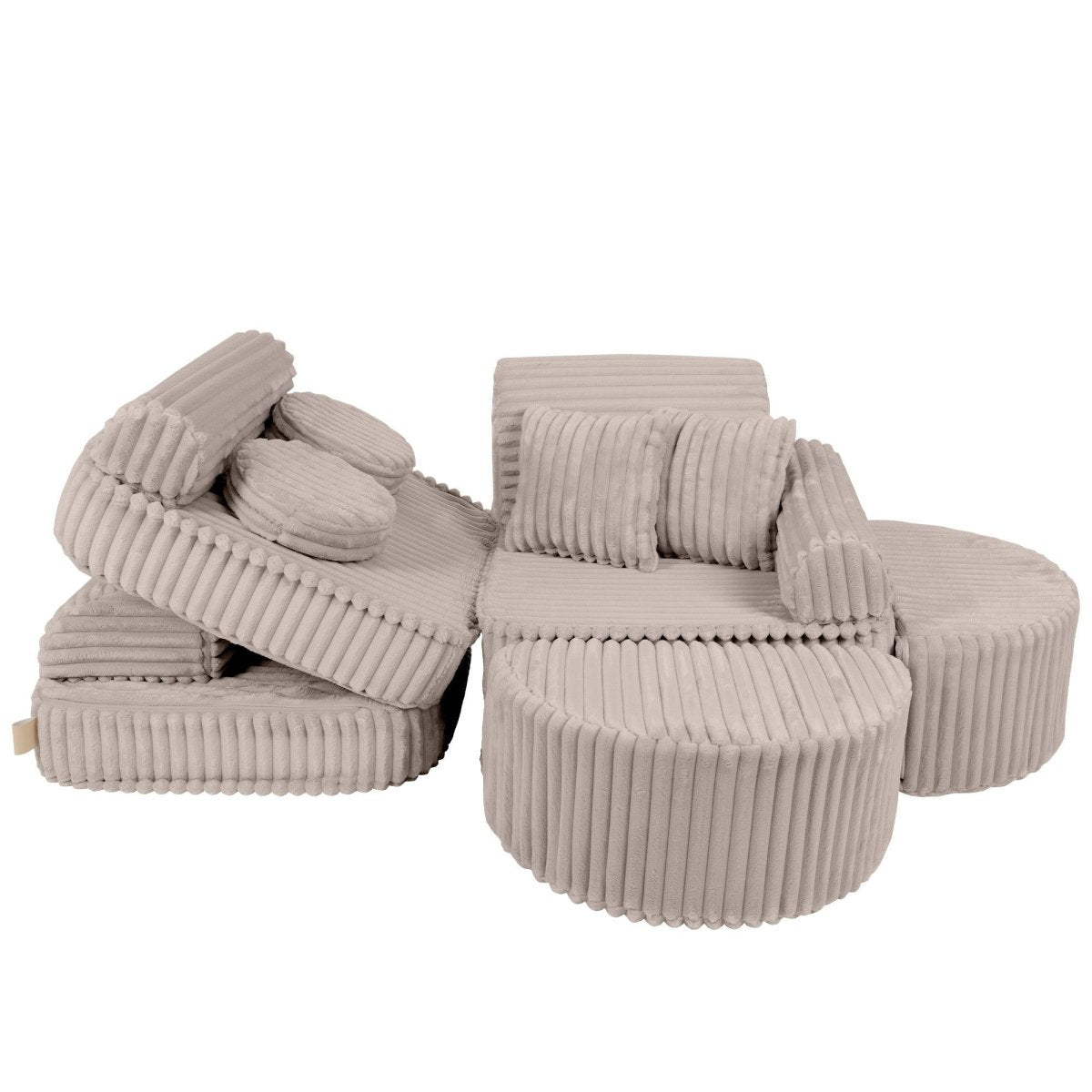 Modular Kids Play Sofa, Medium Plus with Extra Cushions - Churros Corduroy (Beige) - Tiny Tugz™