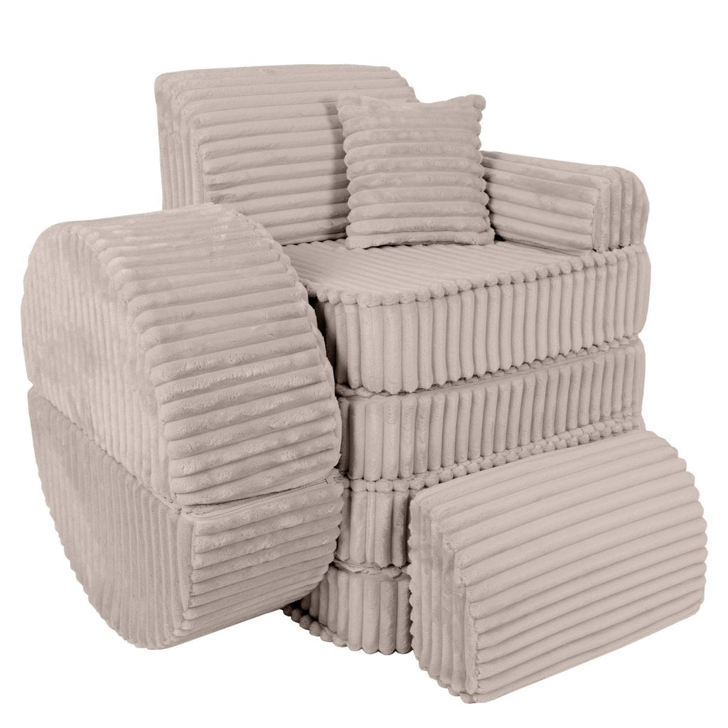 Modular Kids Play Sofa, Medium Plus with Extra Cushions - Churros Corduroy (Beige) - Tiny Tugz™