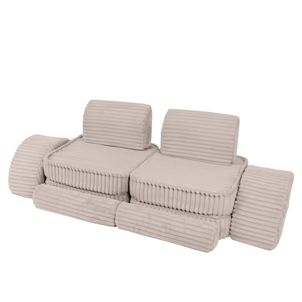 Modular Kids Play Sofa, Medium Plus with Extra Cushions - Churros Corduroy (Beige) - Tiny Tugz™