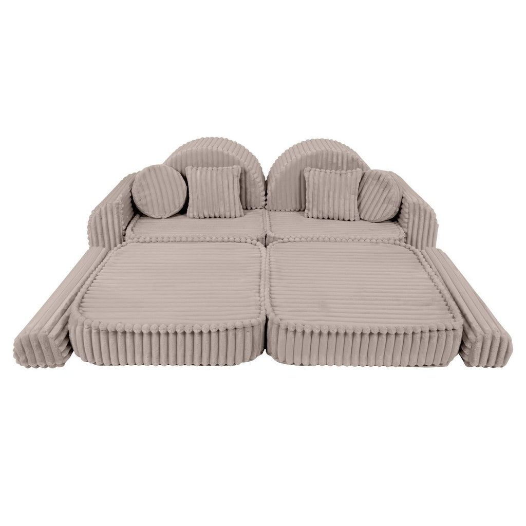 Modular Kids Play Sofa, Medium Plus with Extra Cushions - Churros Corduroy (Beige) - Tiny Tugz™