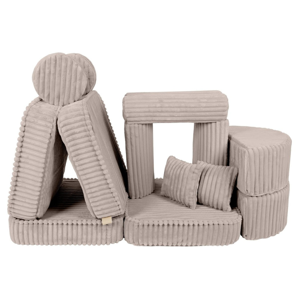 Modular Kids Play Sofa, Medium Plus with Extra Cushions - Churros Corduroy (Beige) - Tiny Tugz™