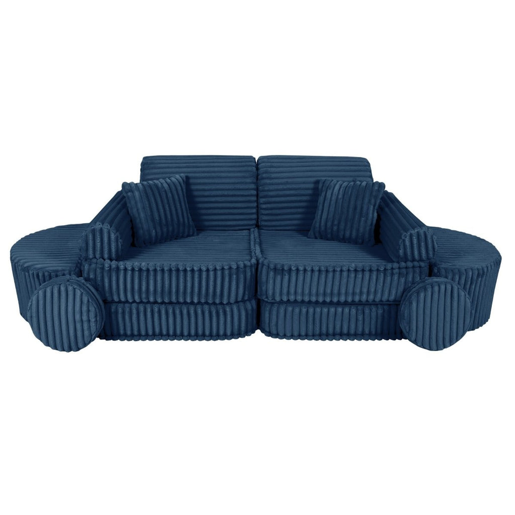 Modular Kids Play Sofa, Medium Plus with Extra Cushions - Churros Corduroy (Blue) - Tiny Tugz™