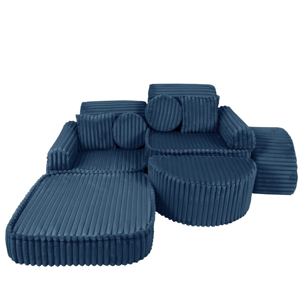 Modular Kids Play Sofa, Medium Plus with Extra Cushions - Churros Corduroy (Blue) - Tiny Tugz™