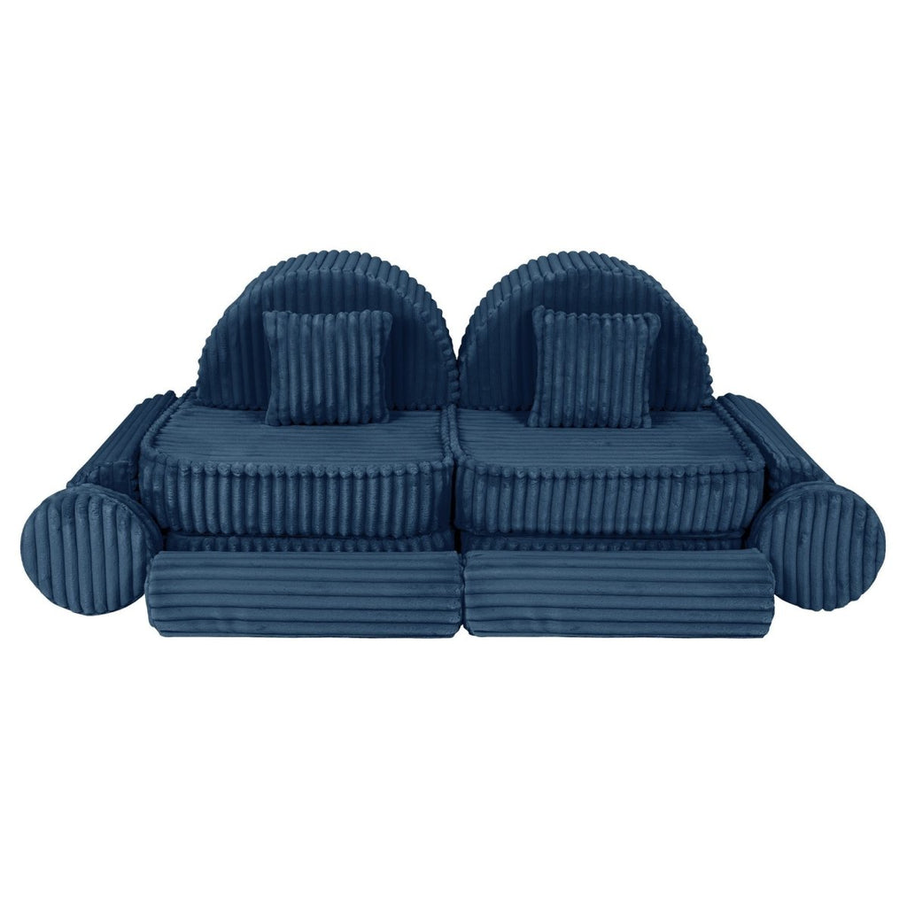 Modular Kids Play Sofa, Medium Plus with Extra Cushions - Churros Corduroy (Blue) - Tiny Tugz™