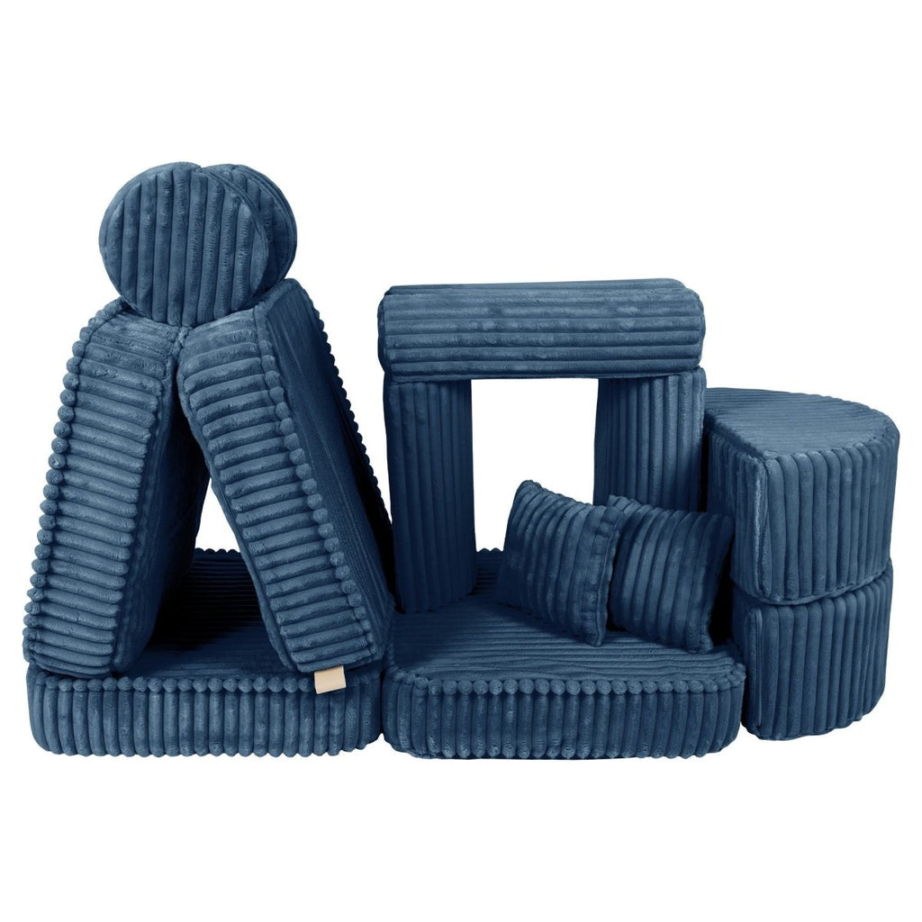 Modular Kids Play Sofa, Medium Plus with Extra Cushions - Churros Corduroy (Blue) - Tiny Tugz™