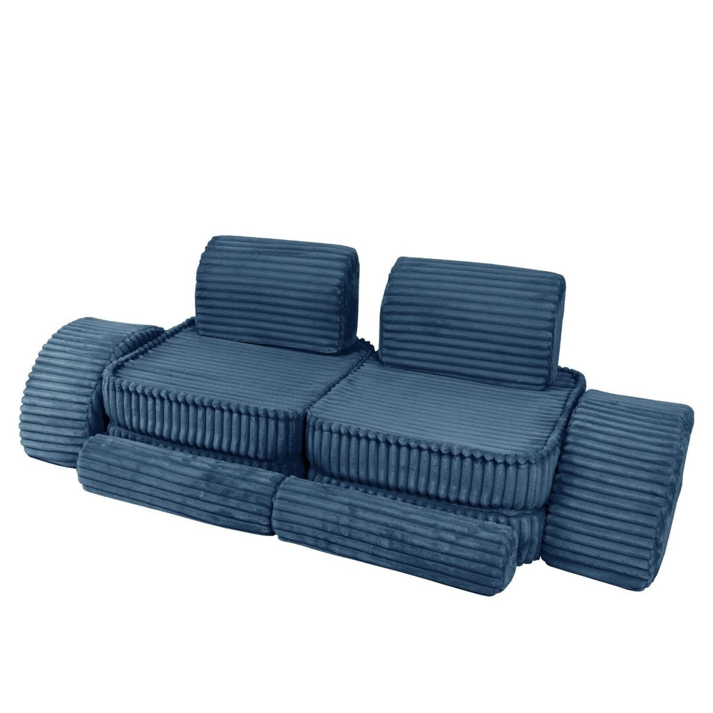 Modular Kids Play Sofa, Medium Plus with Extra Cushions - Churros Corduroy (Blue) - Tiny Tugz™
