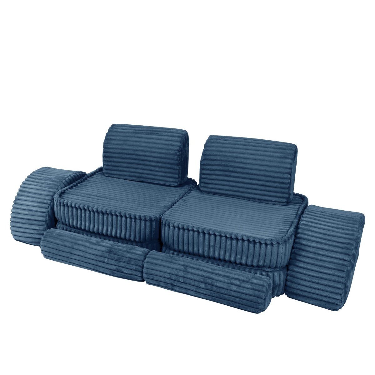 Modular Kids Play Sofa, Medium Plus with Extra Cushions - Churros Corduroy (Blue) - Tiny Tugz™