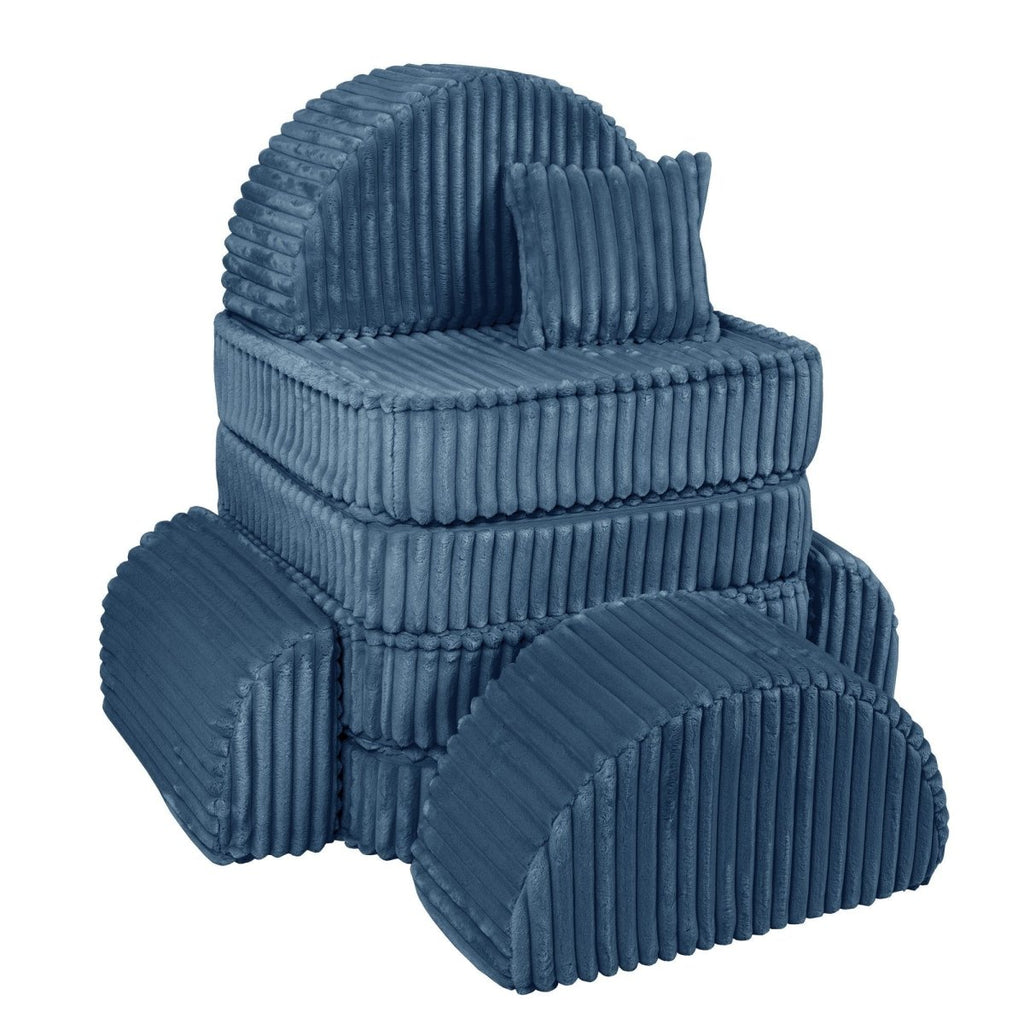Modular Kids Play Sofa, Medium Plus with Extra Cushions - Churros Corduroy (Blue) - Tiny Tugz™