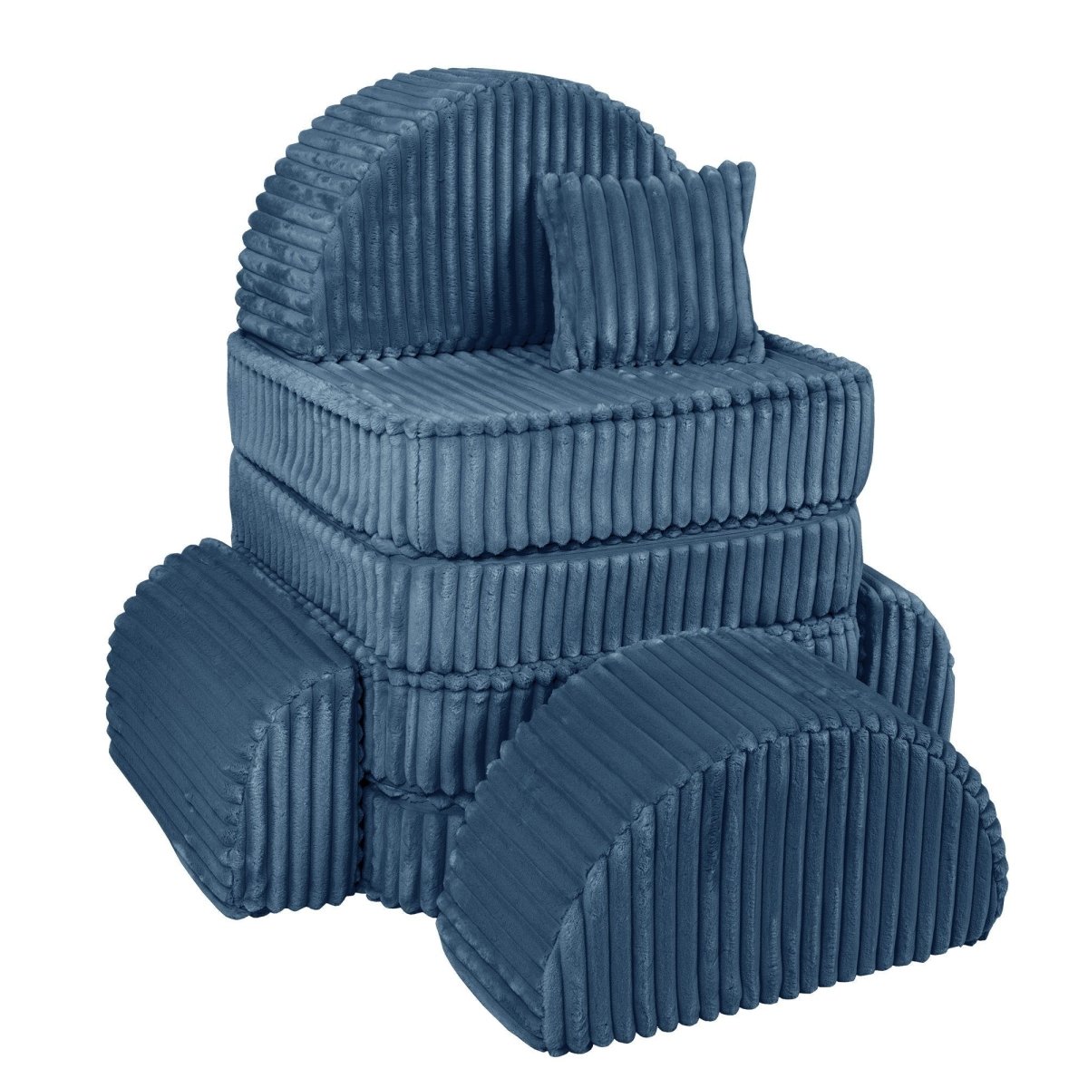 Modular Kids Play Sofa, Medium Plus with Extra Cushions - Churros Corduroy (Blue) - Tiny Tugz™