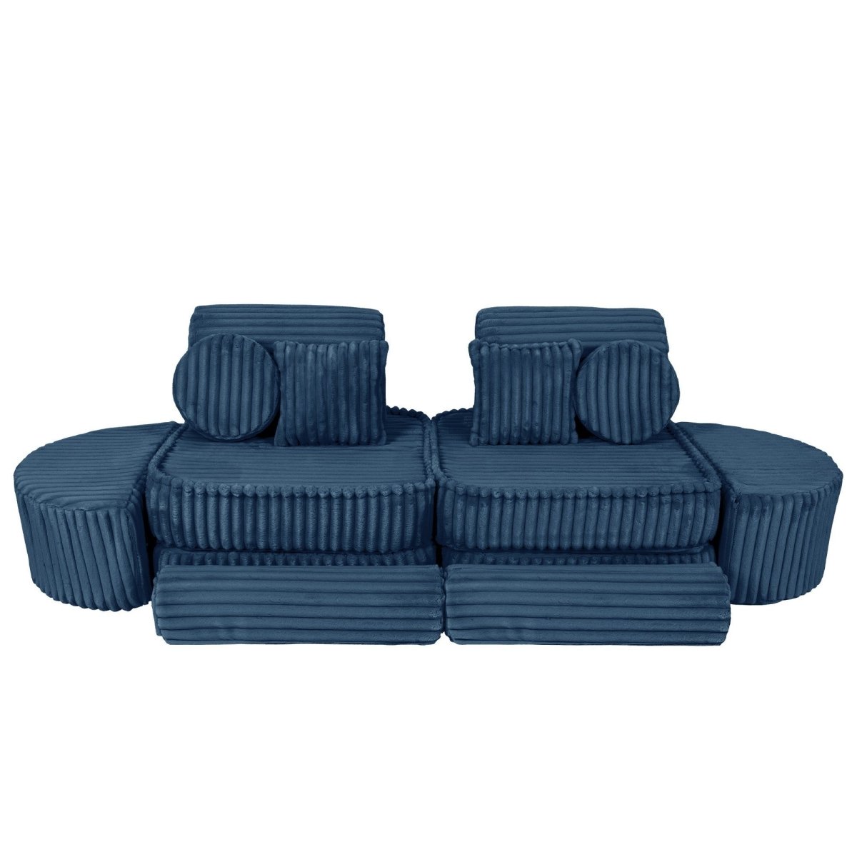 Modular Kids Play Sofa, Medium Plus with Extra Cushions - Churros Corduroy (Blue) - Tiny Tugz™