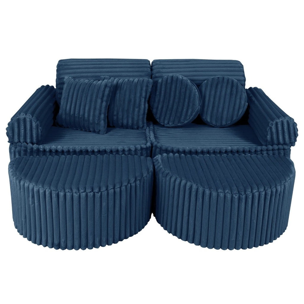 Modular Kids Play Sofa, Medium Plus with Extra Cushions - Churros Corduroy (Blue) - Tiny Tugz™