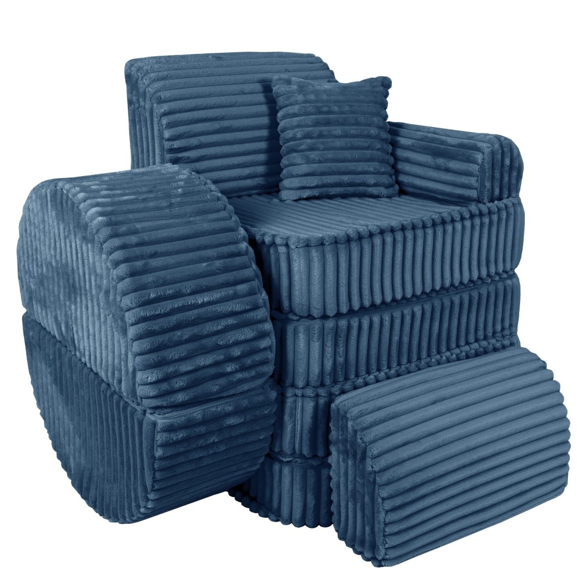 Modular Kids Play Sofa, Medium Plus with Extra Cushions - Churros Corduroy (Blue) - Tiny Tugz™