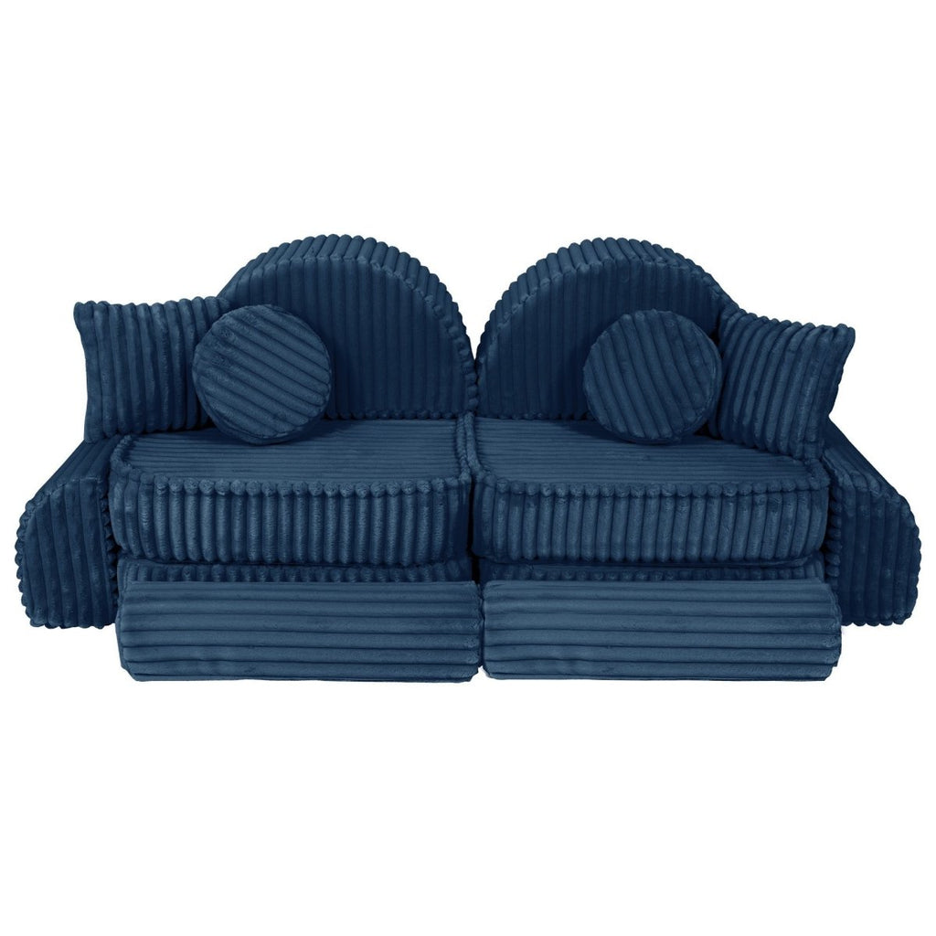 Modular Kids Play Sofa, Medium Plus with Extra Cushions - Churros Corduroy (Blue) - Tiny Tugz™