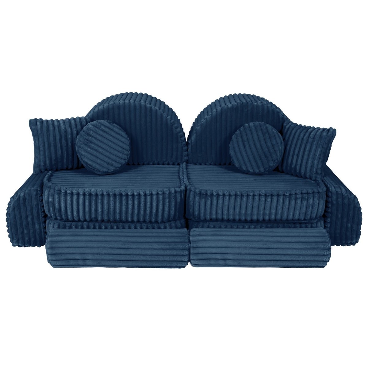 Modular Kids Play Sofa, Medium Plus with Extra Cushions - Churros Corduroy (Blue) - Tiny Tugz™