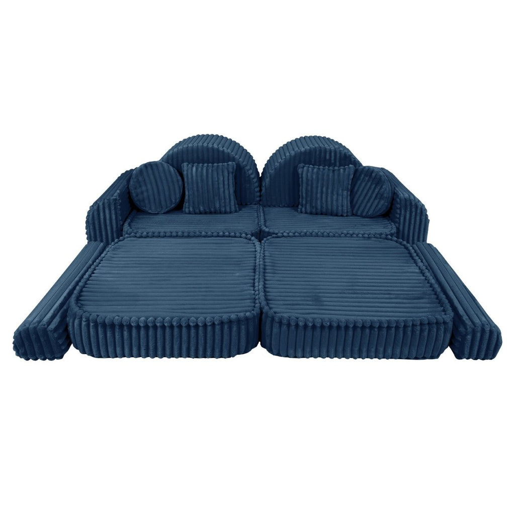 Modular Kids Play Sofa, Medium Plus with Extra Cushions - Churros Corduroy (Blue) - Tiny Tugz™