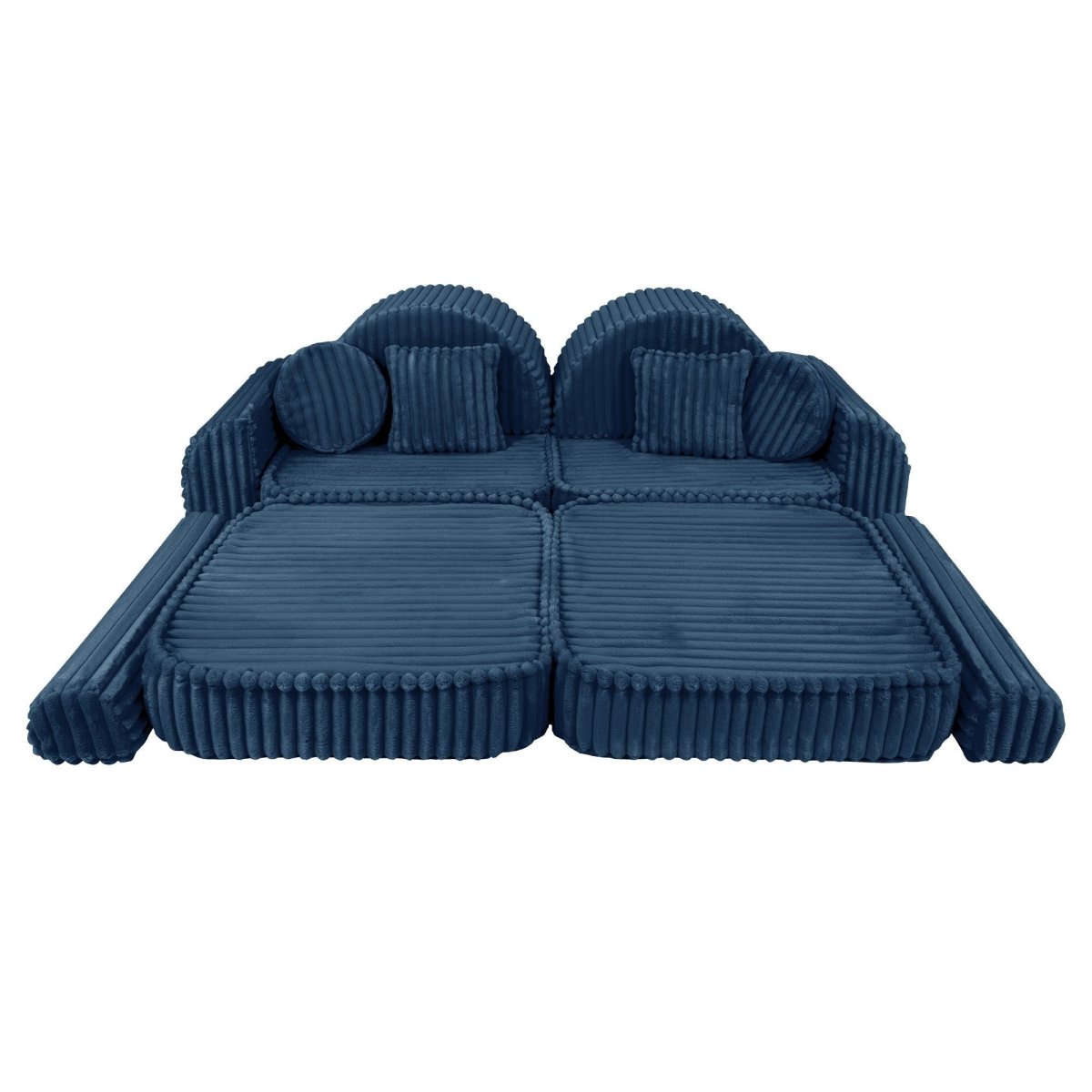 Modular Kids Play Sofa, Medium Plus with Extra Cushions - Churros Corduroy (Blue) - Tiny Tugz™