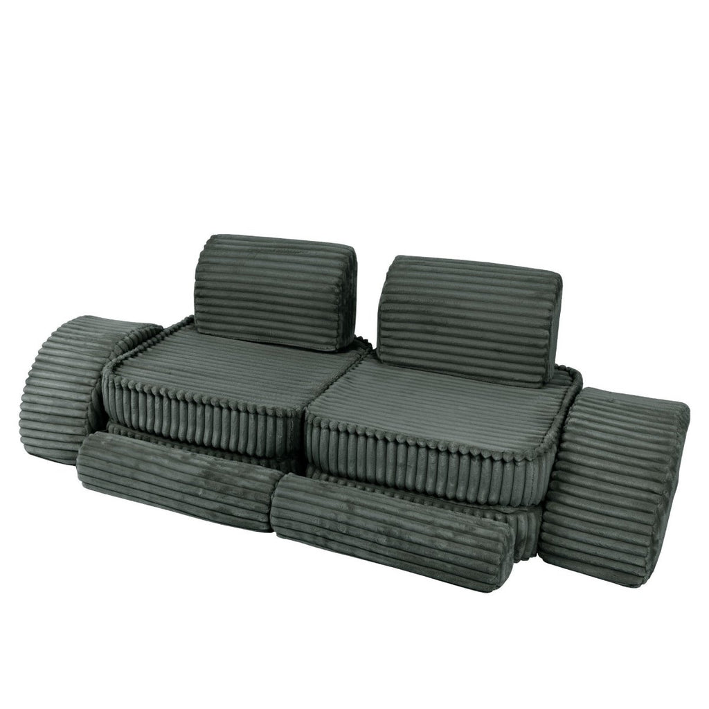Modular Kids Play Sofa, Medium Plus with Extra Cushions - Churros Corduroy (Forest Green) - Tiny Tugz™