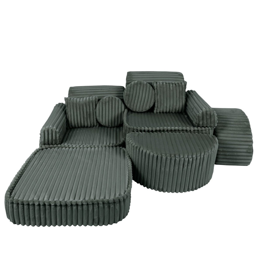 Modular Kids Play Sofa, Medium Plus with Extra Cushions - Churros Corduroy (Forest Green) - Tiny Tugz™