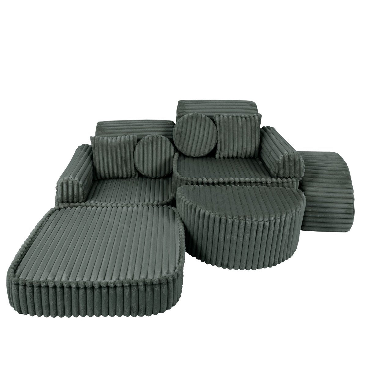 Modular Kids Play Sofa, Medium Plus with Extra Cushions - Churros Corduroy (Forest Green) - Tiny Tugz™