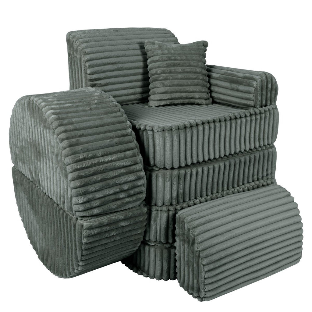 Modular Kids Play Sofa, Medium Plus with Extra Cushions - Churros Corduroy (Forest Green) - Tiny Tugz™