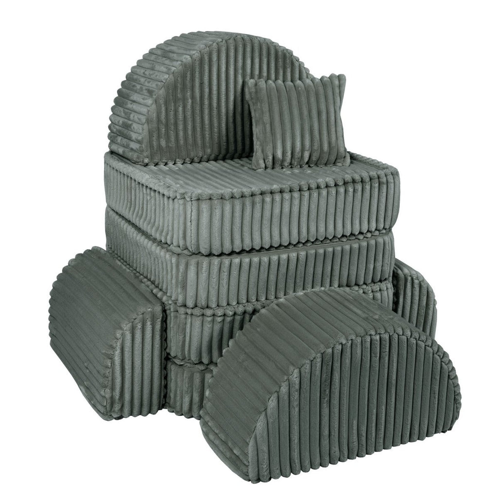 Modular Kids Play Sofa, Medium Plus with Extra Cushions - Churros Corduroy (Forest Green) - Tiny Tugz™