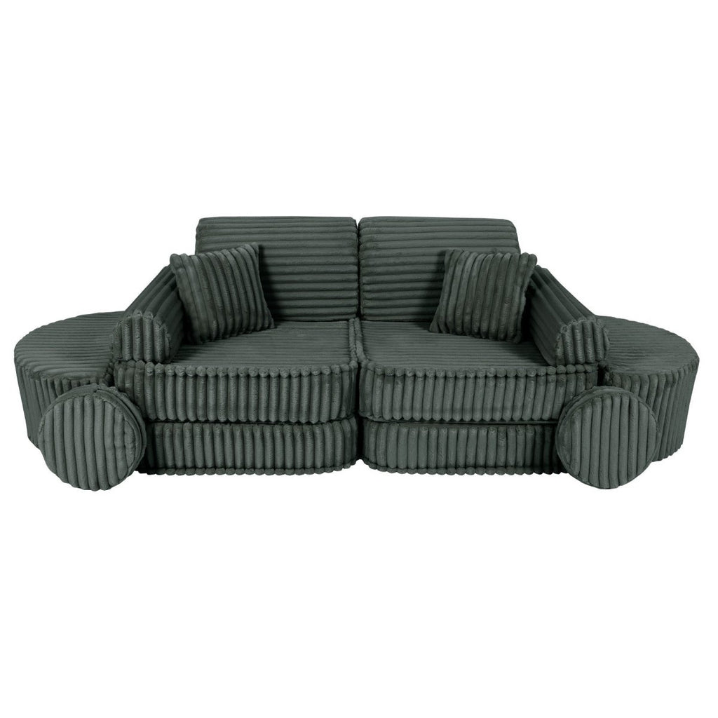 Modular Kids Play Sofa, Medium Plus with Extra Cushions - Churros Corduroy (Forest Green) - Tiny Tugz™
