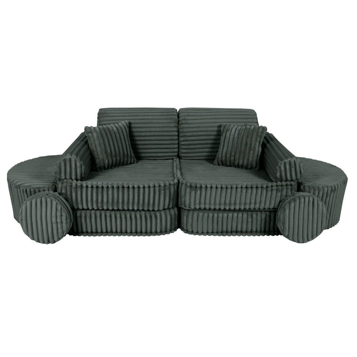 Modular Kids Play Sofa, Medium Plus with Extra Cushions - Churros Corduroy (Forest Green) - Tiny Tugz™