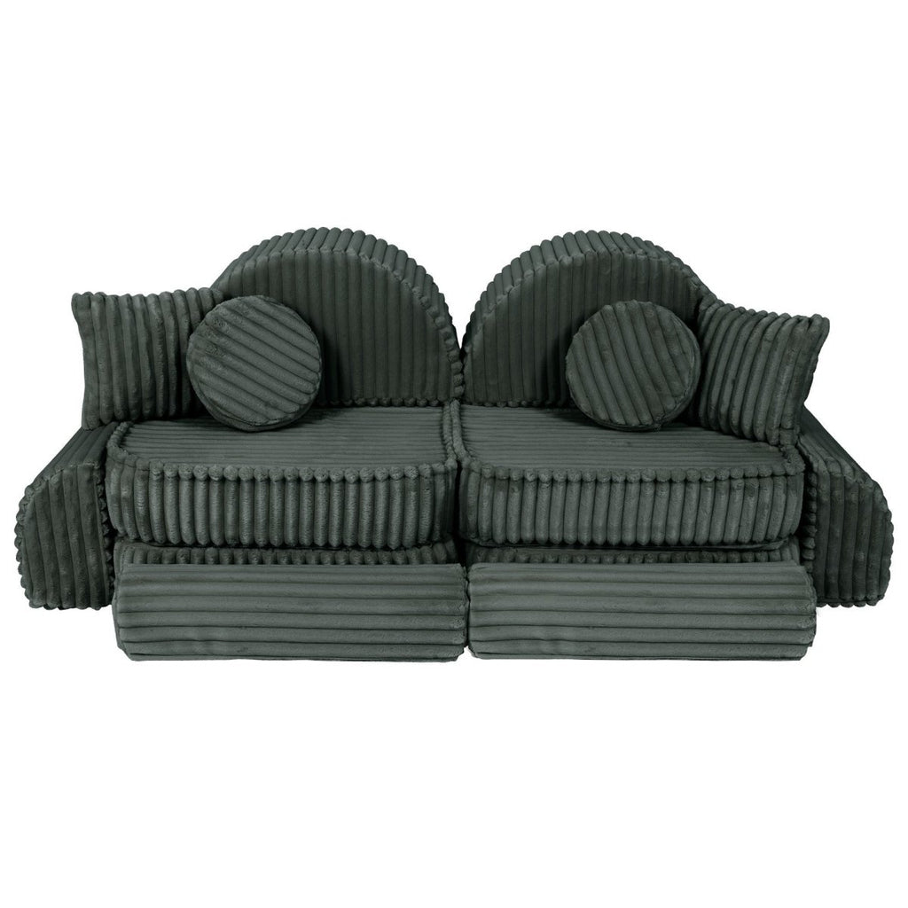 Modular Kids Play Sofa, Medium Plus with Extra Cushions - Churros Corduroy (Forest Green) - Tiny Tugz™