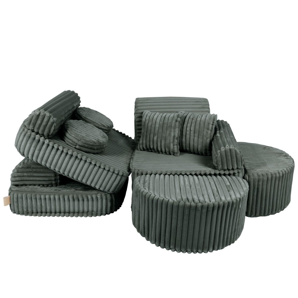 Modular Kids Play Sofa, Medium Plus with Extra Cushions - Churros Corduroy (Forest Green) - Tiny Tugz™