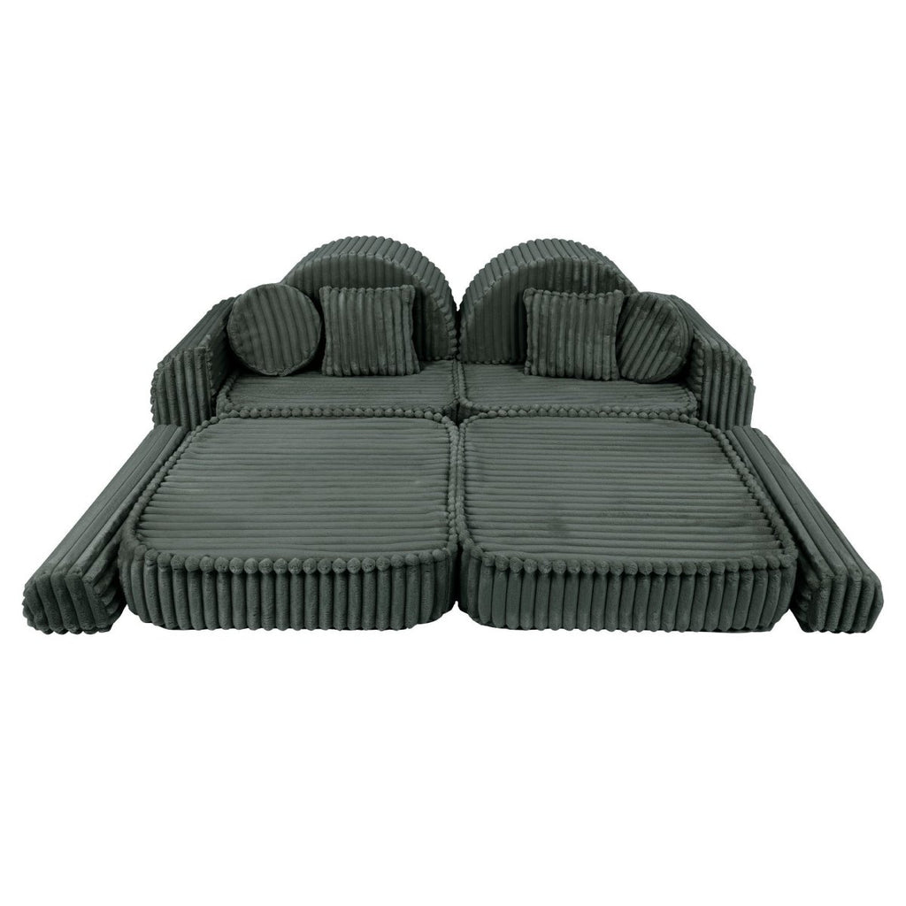 Modular Kids Play Sofa, Medium Plus with Extra Cushions - Churros Corduroy (Forest Green) - Tiny Tugz™