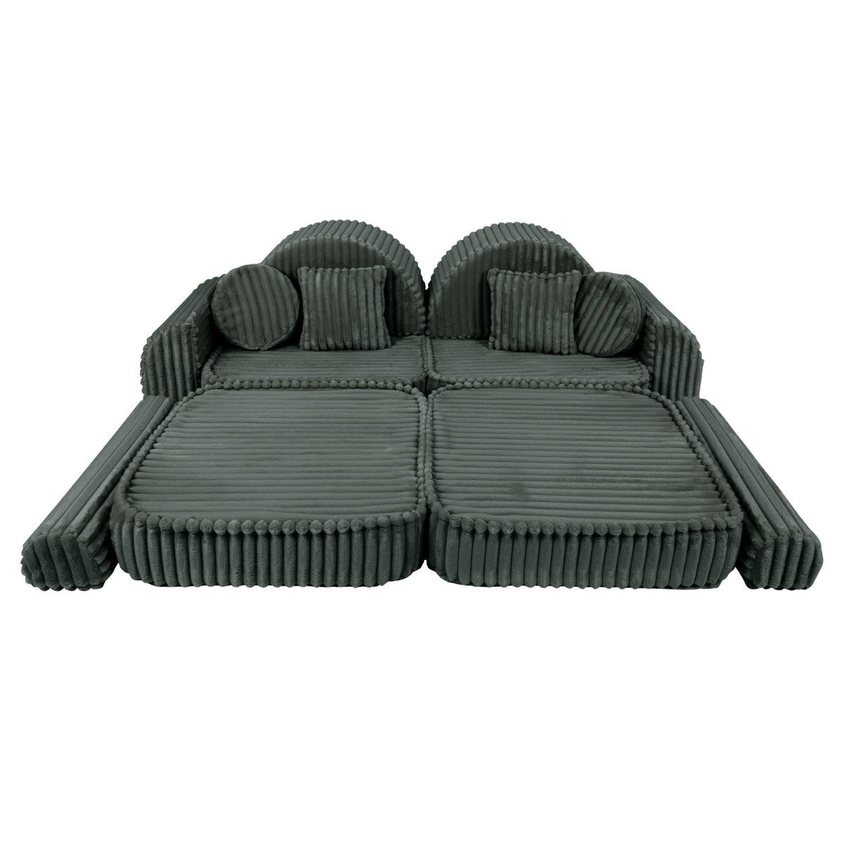 Modular Kids Play Sofa, Medium Plus with Extra Cushions - Churros Corduroy (Forest Green) - Tiny Tugz™