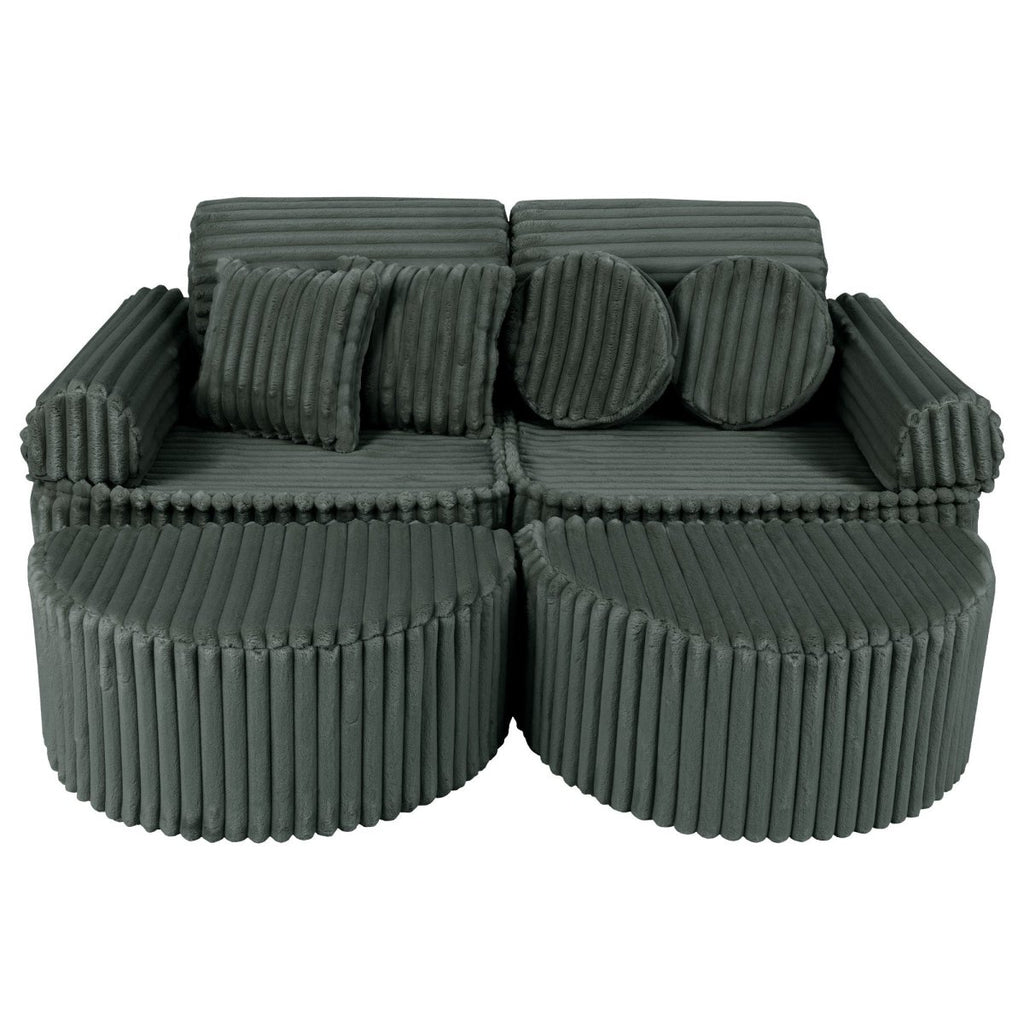 Modular Kids Play Sofa, Medium Plus with Extra Cushions - Churros Corduroy (Forest Green) - Tiny Tugz™
