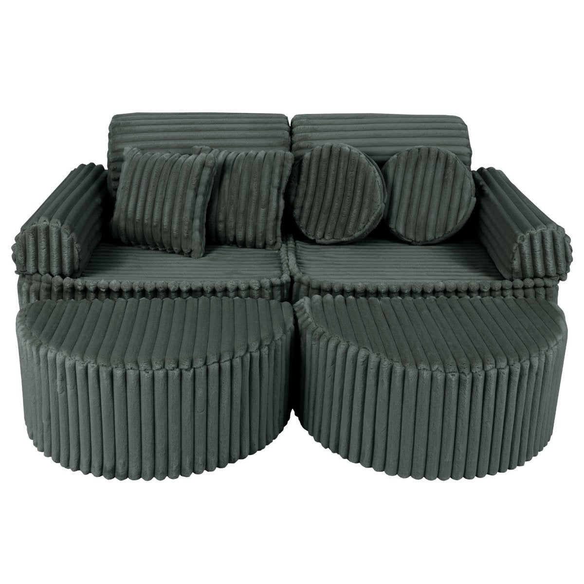 Modular Kids Play Sofa, Medium Plus with Extra Cushions - Churros Corduroy (Forest Green) - Tiny Tugz™