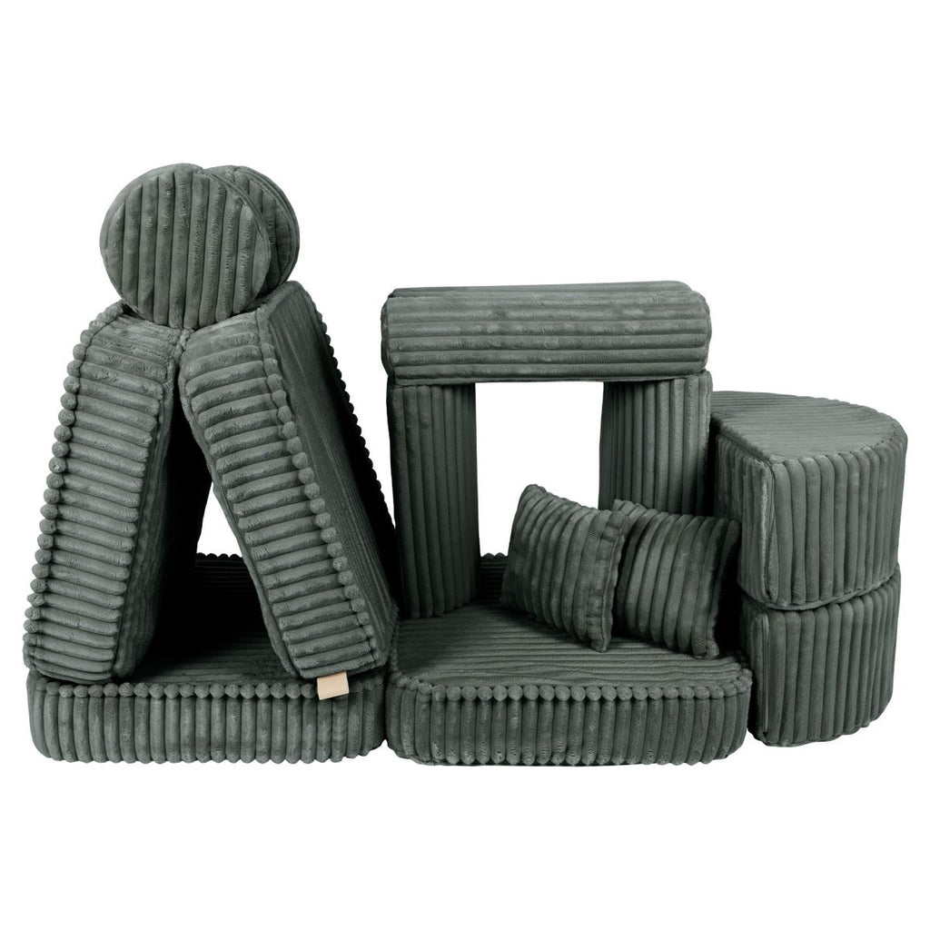 Modular Kids Play Sofa, Medium Plus with Extra Cushions - Churros Corduroy (Forest Green) - Tiny Tugz™