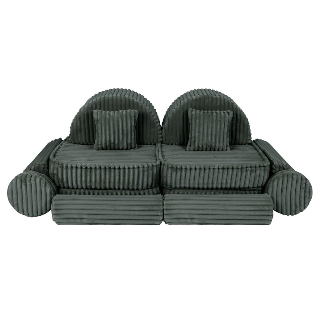 Modular Kids Play Sofa, Medium Plus with Extra Cushions - Churros Corduroy (Forest Green) - Tiny Tugz™